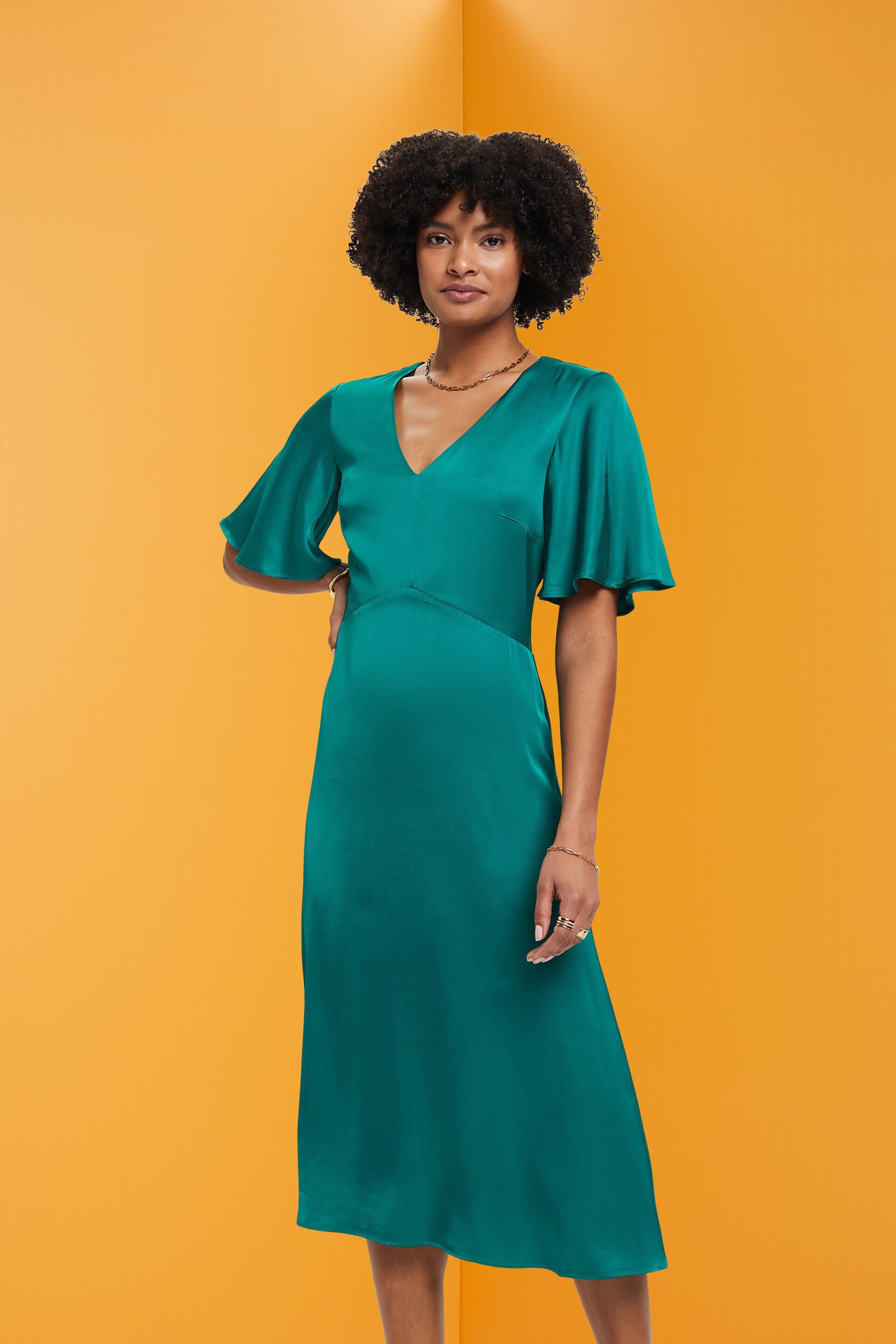 Sage Green Twist Neck Button Satin Midi Dress | PrettyLittleThing USA