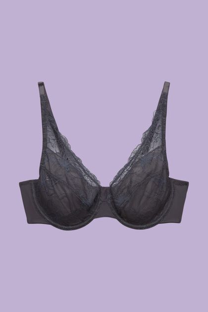 Lindex Chloe non padded plunge lace bra with sheer mesh and V wire detail  in black - ShopStyle