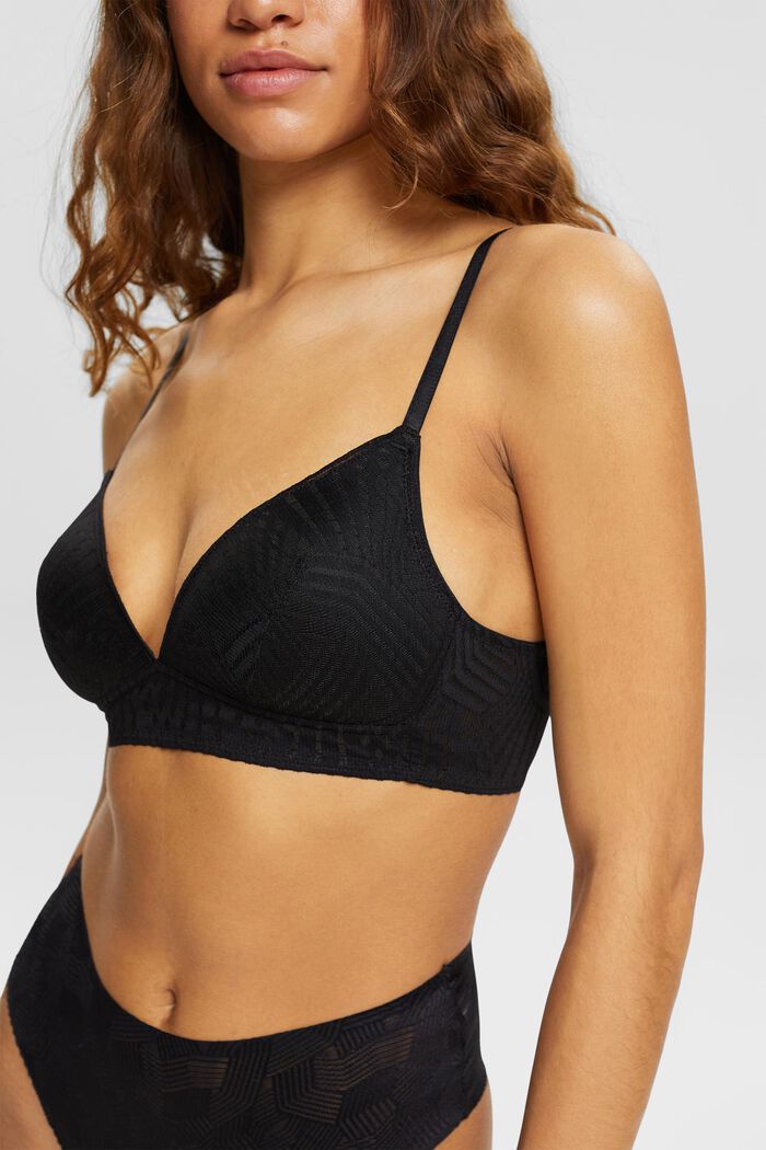 Buy Padded Non-Wired Full Cup Self-Patterned Bra in Black - Lace