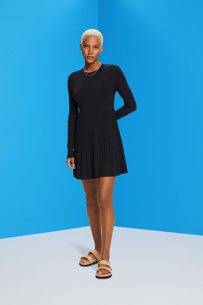 Long Sleeve Crewneck Mini Dress Black